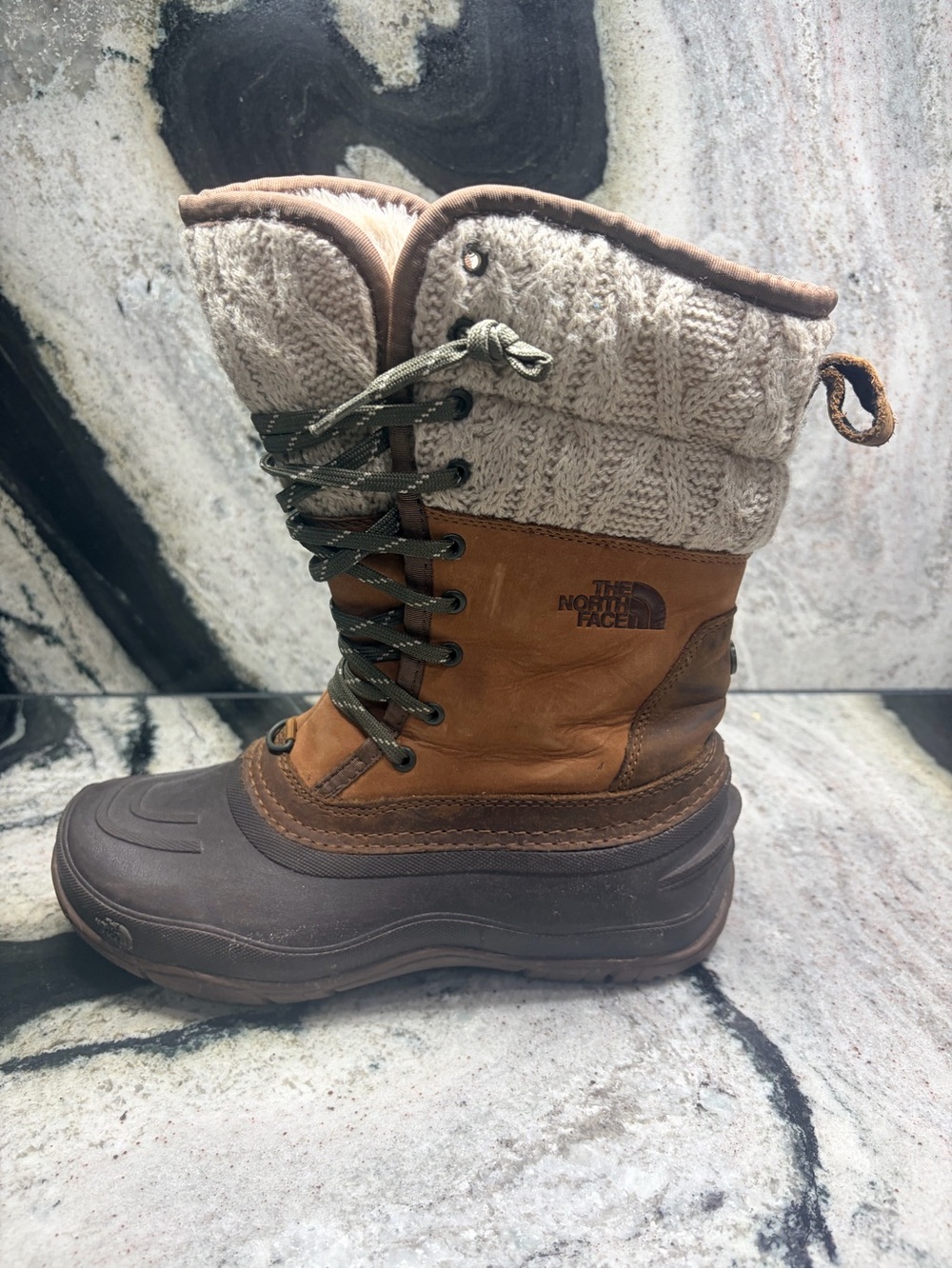 The North Face Women’s 7 Brown Leather Winter Snow Boots Faux Fur - Picture 6 of 10